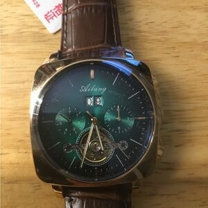 New Automatic Mechanical Ailang Gold and Brown Watch